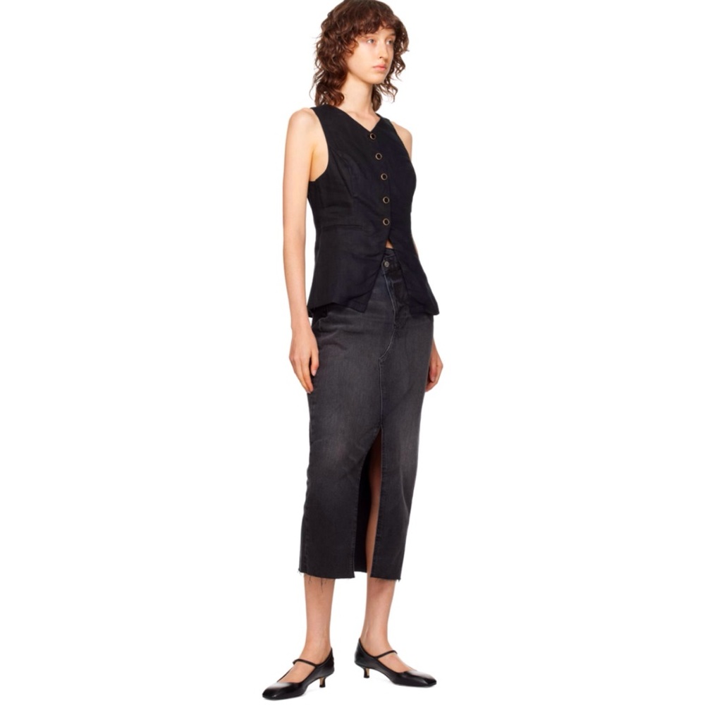 REFORMATION JEANS BLACK NILA DENIM FRONT SLIT MAXI SKIRT - Picture 14 of 15